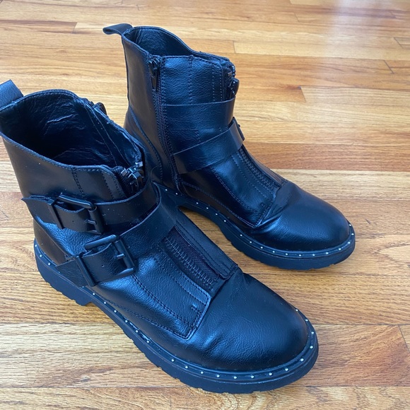 Black combat boots with buckle detail. Only worn a handful of times. - Picture 1 of 7